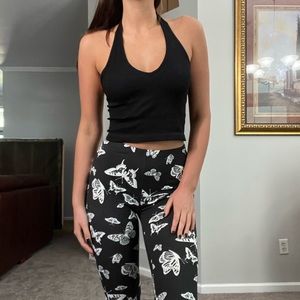 Black Ribbed Halter Crop Top